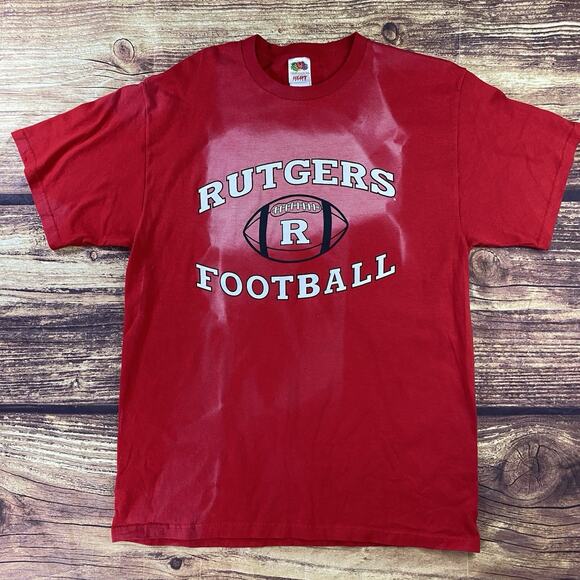 Red Rutgers Scarlet Knights Tie Dye Bleached Football T-Shirt - Large - Picture 1 of 7